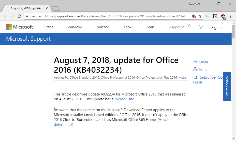 microsoft office 2016 august 2018 update