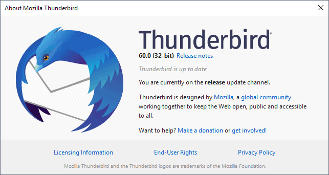 Thunderbird 60.0 release information