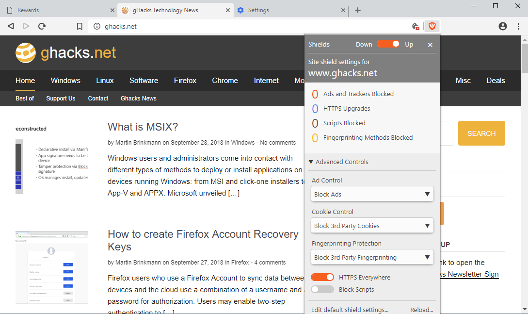 brave browser interface