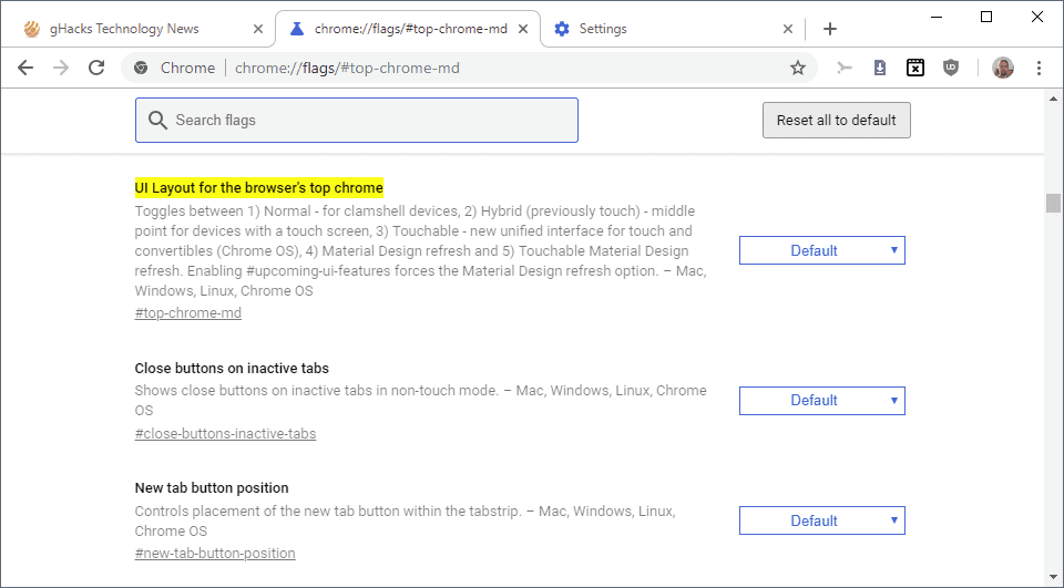 chrome 69 default layout new