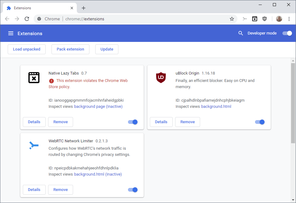 chrome extensions force update