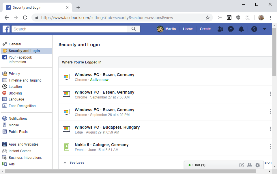 facebook security login