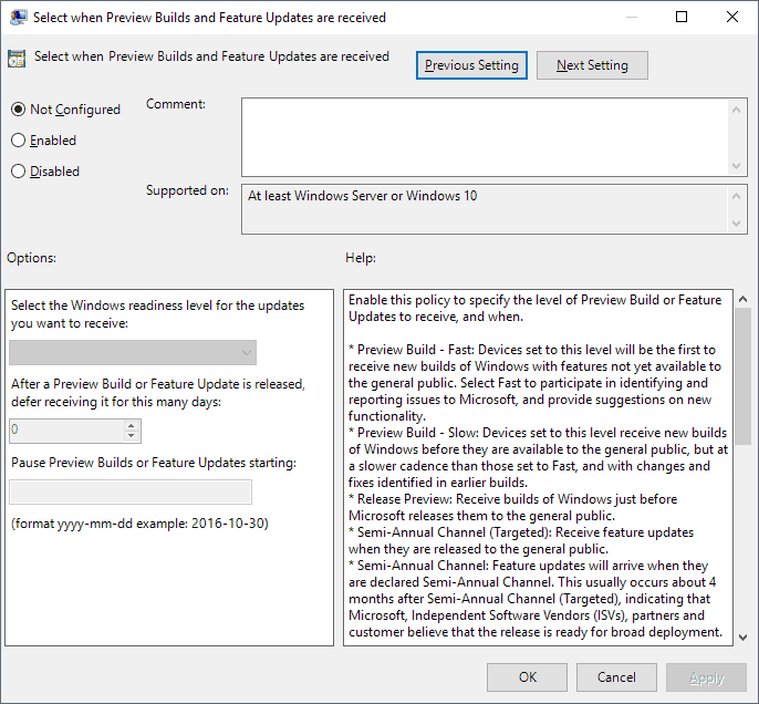 feature updates group policy