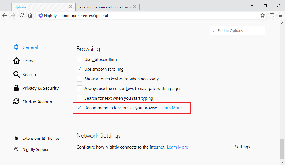 Firefox рекомендует расширения