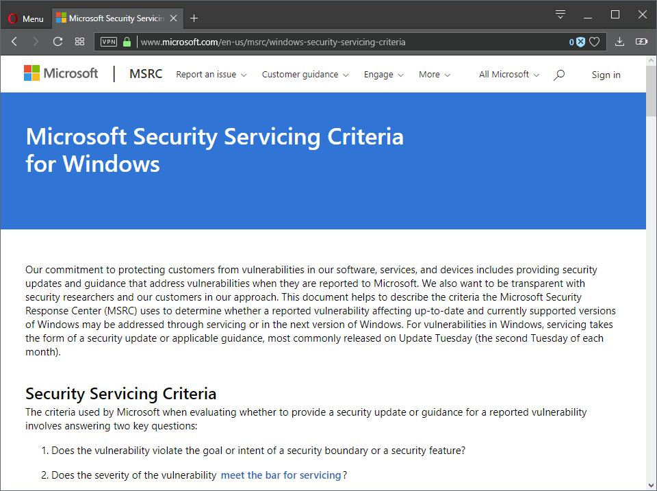 microsoft security updates servicing
