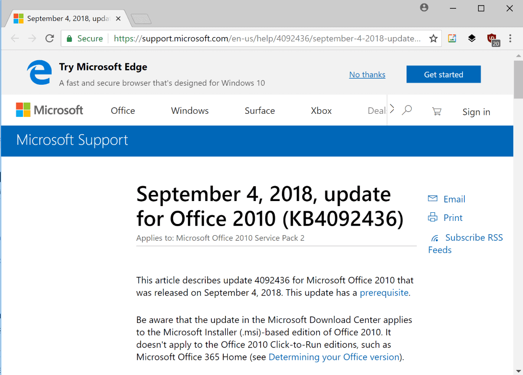 office 2010 september 2018