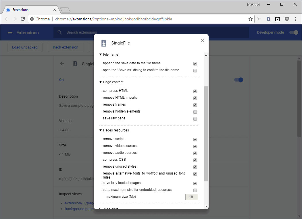 singlefile options