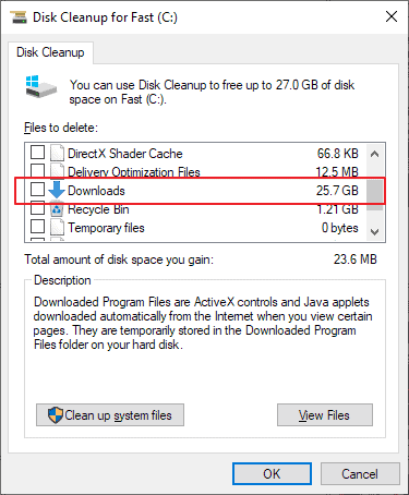 disk cleanup downloads