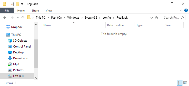 empty registry backup folder