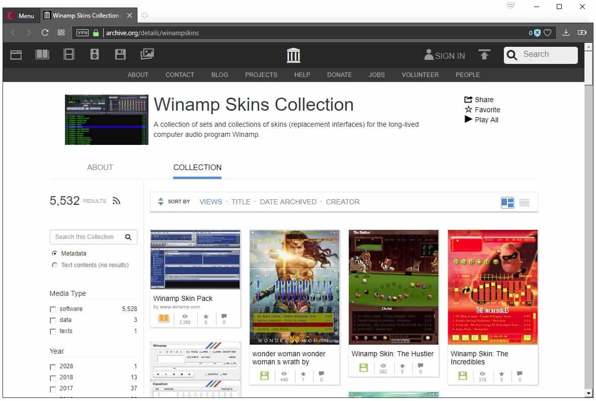 Internet Archive releases Winamp Skins Collection