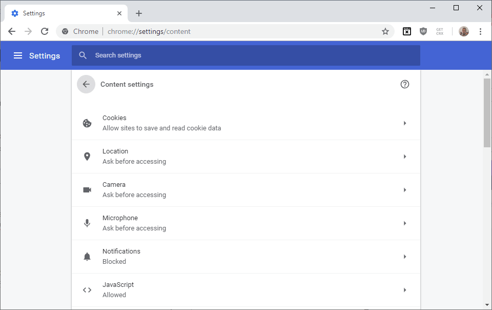 Google Chrome Content Settings