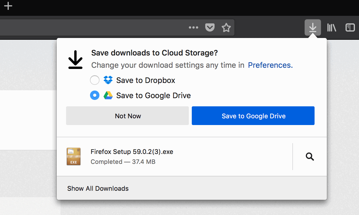 firefox save to cloud storage