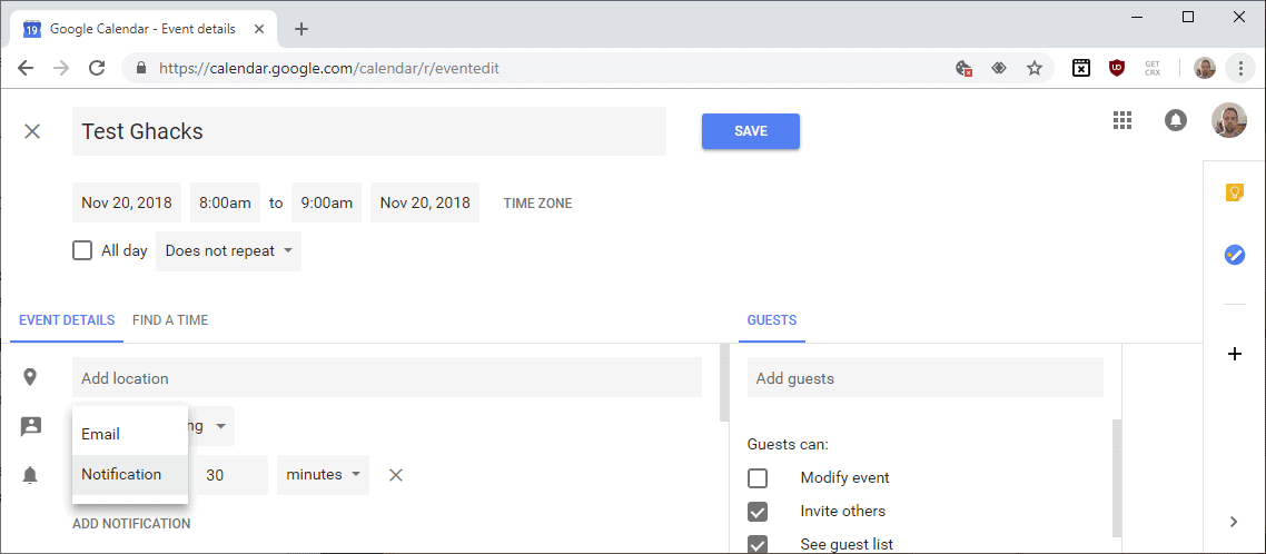 google calendar email notification