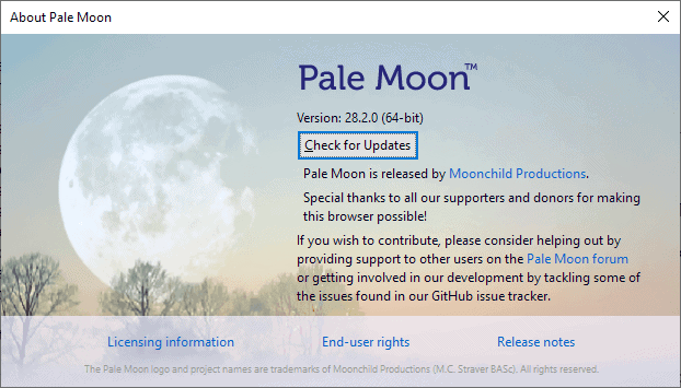 pale moon browser problems