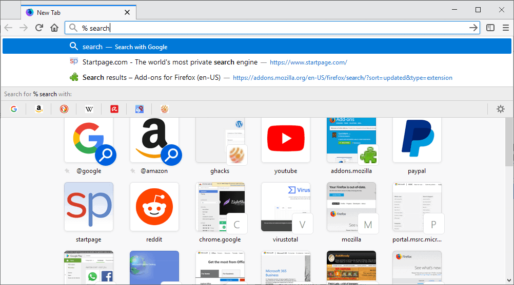 How to search open tabs in Firefox