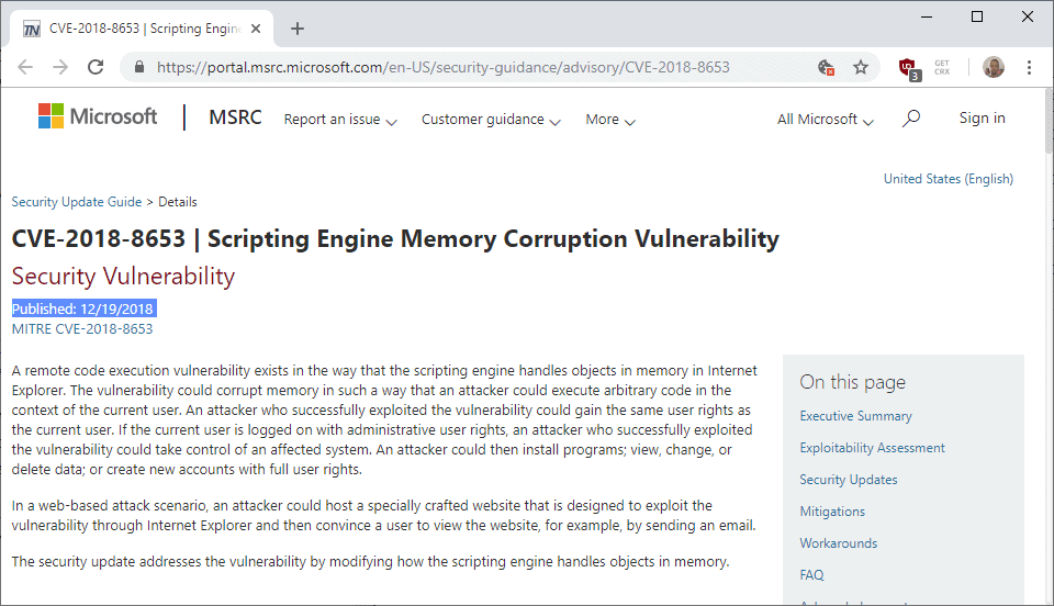 internet explorer vulnerability KB4483187