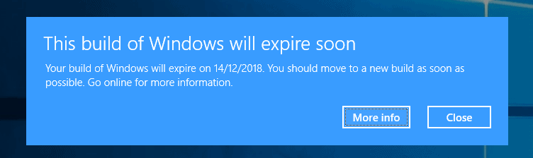 this build of windows will expire soon