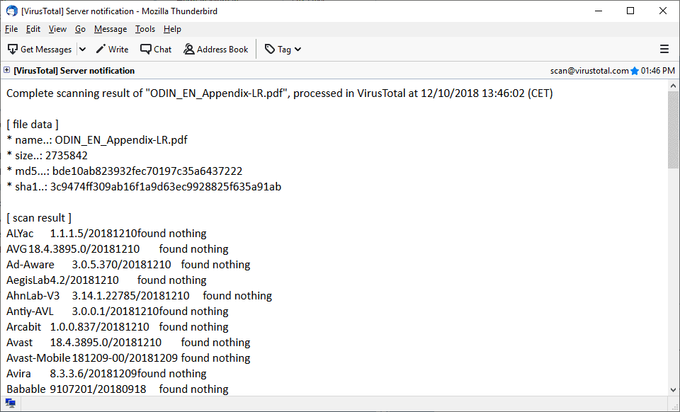 virustotal scan results email