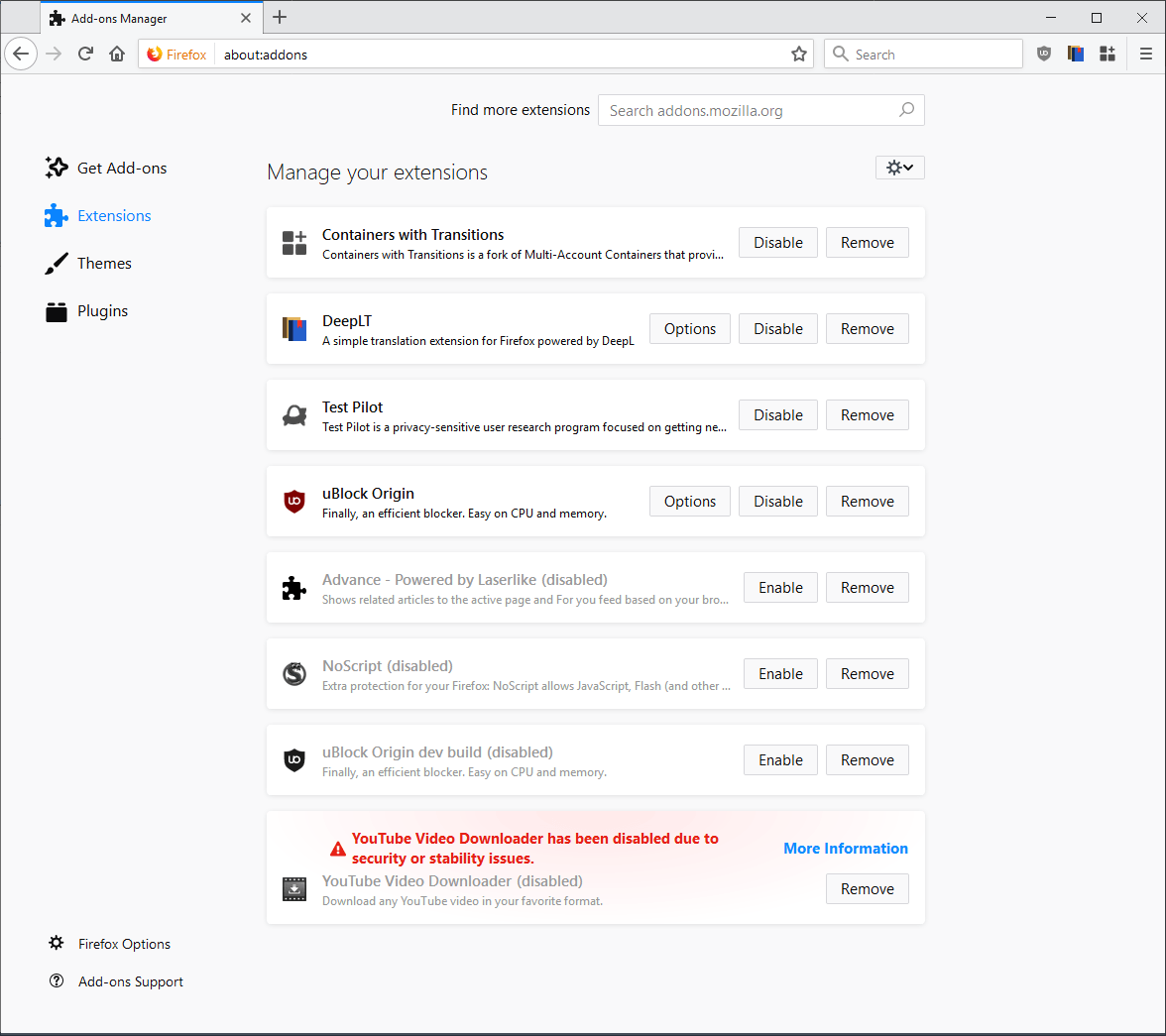 firefox default addons manager