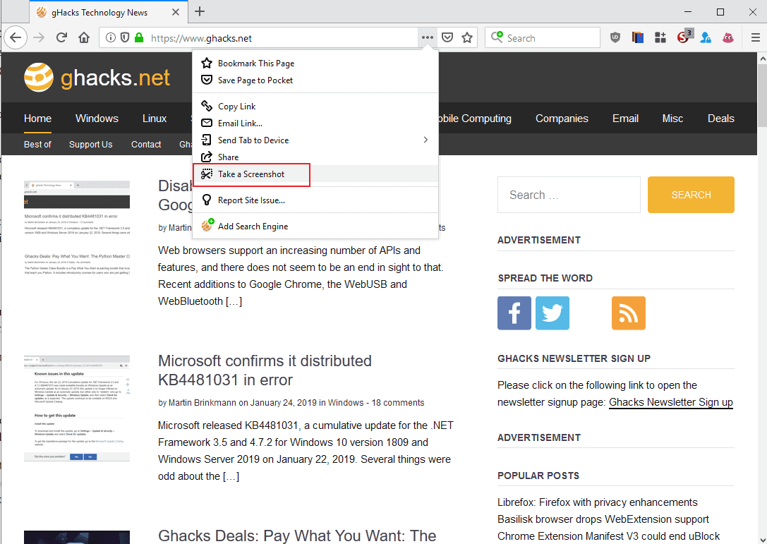 Mozilla to remove Firefox Screenshot upload functionality