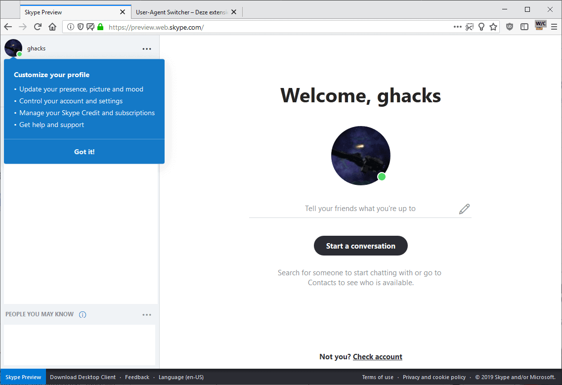 skype preview firefox