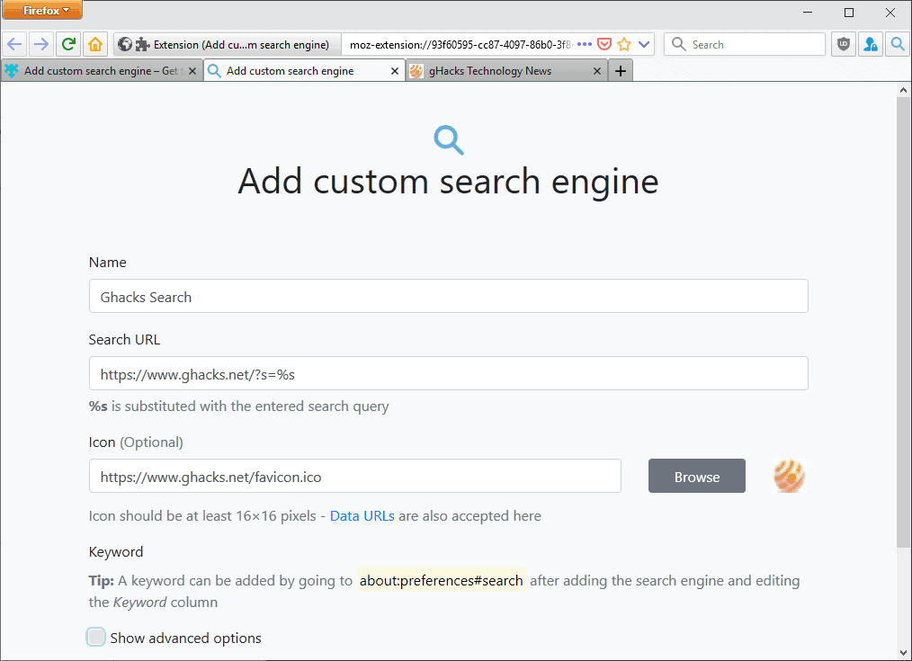 add custom search firefox