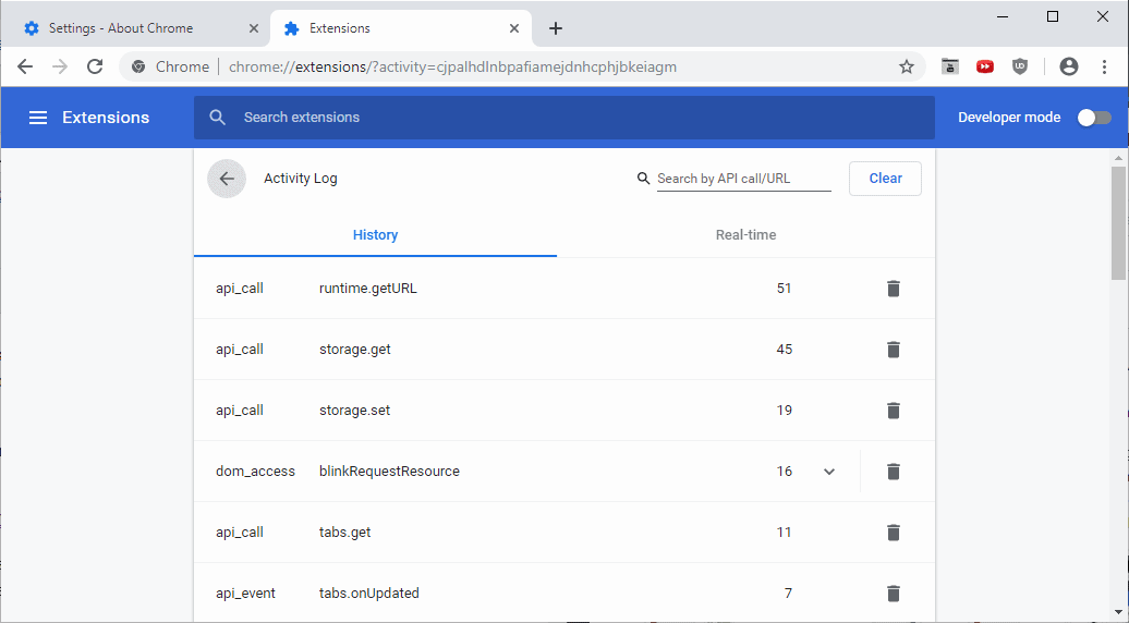 chrome activity log extensions