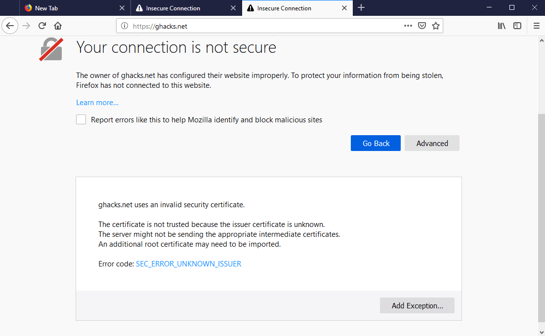 connection not secure firefox