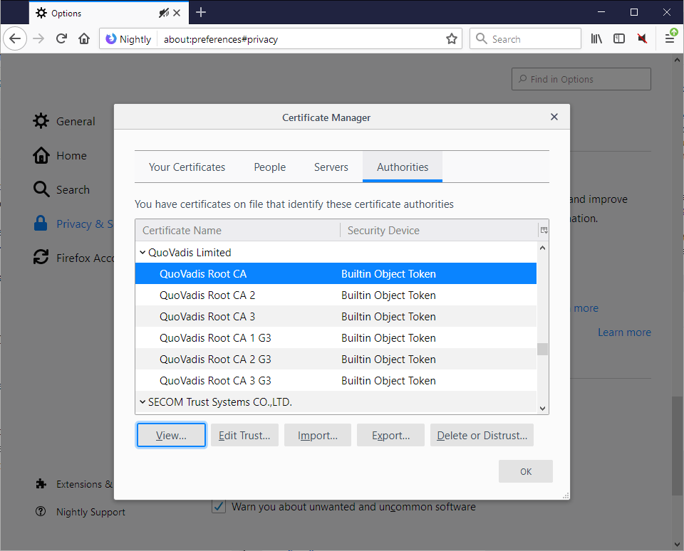How to remove DarkMatter Certificates from Firefox