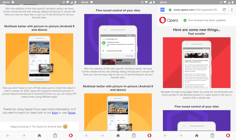 opera 50 android features