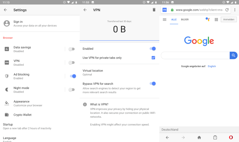 opera vpn android