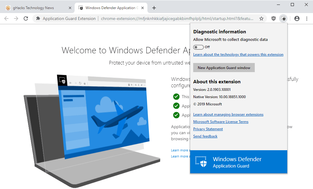 A look at Windows Defender Application Guard extension for Firefox and Chrome