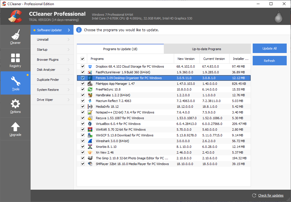 ccleaner professional software updater
