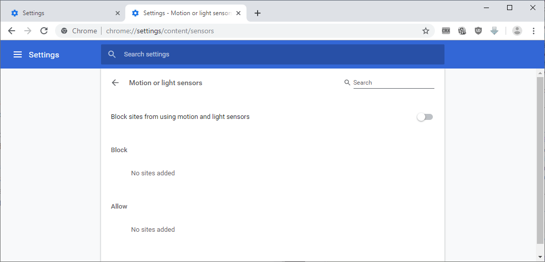 chrome settings sensors