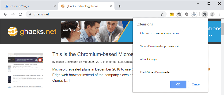 Chrome Extensions Toolbar Menu
