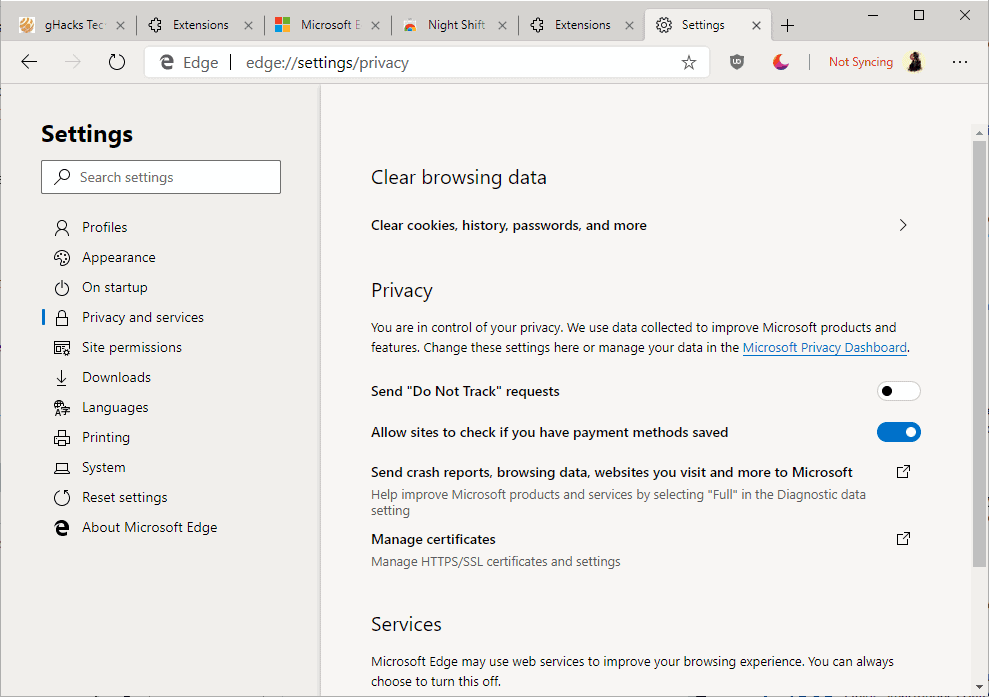 microsoft edge settings