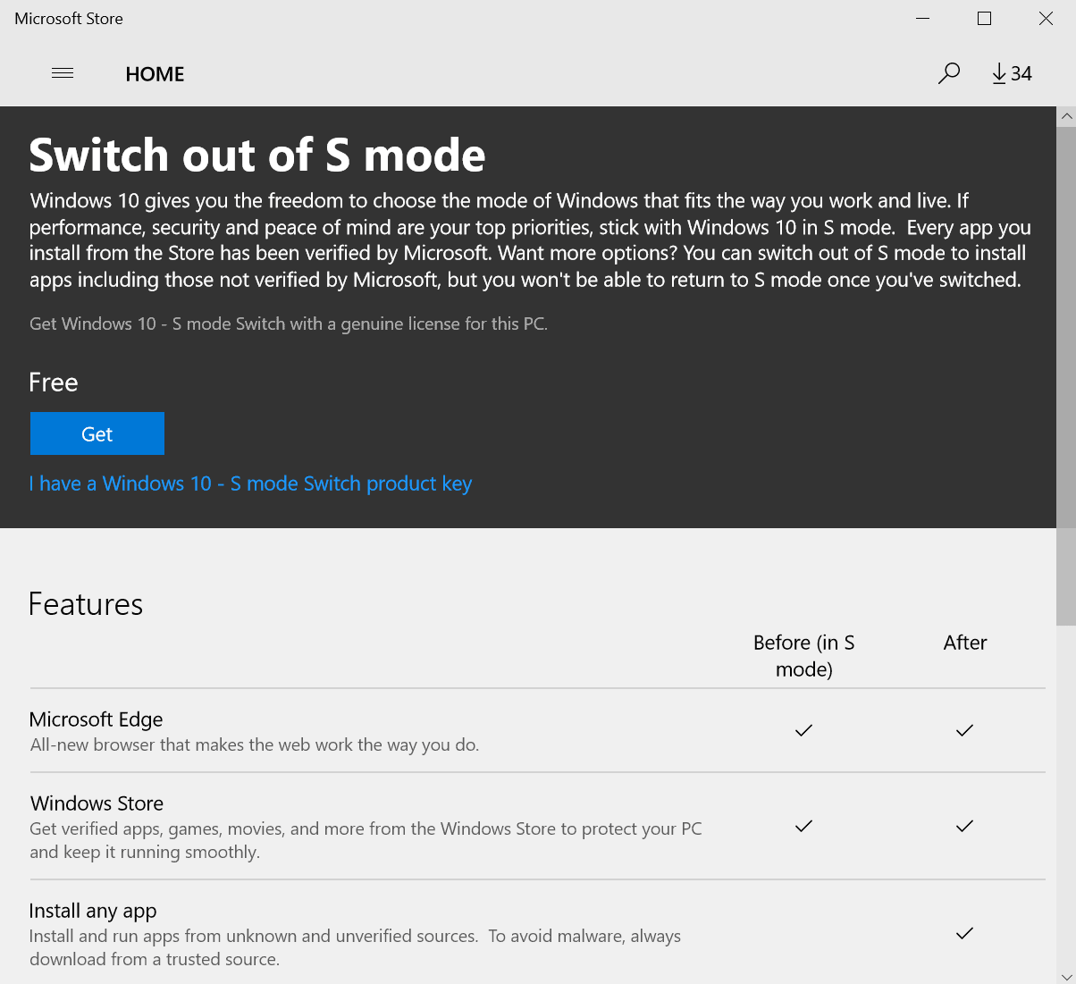 switch out of s mode windows 10