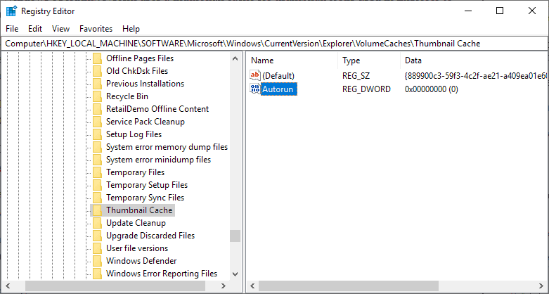 thumbnail cache autorun delete