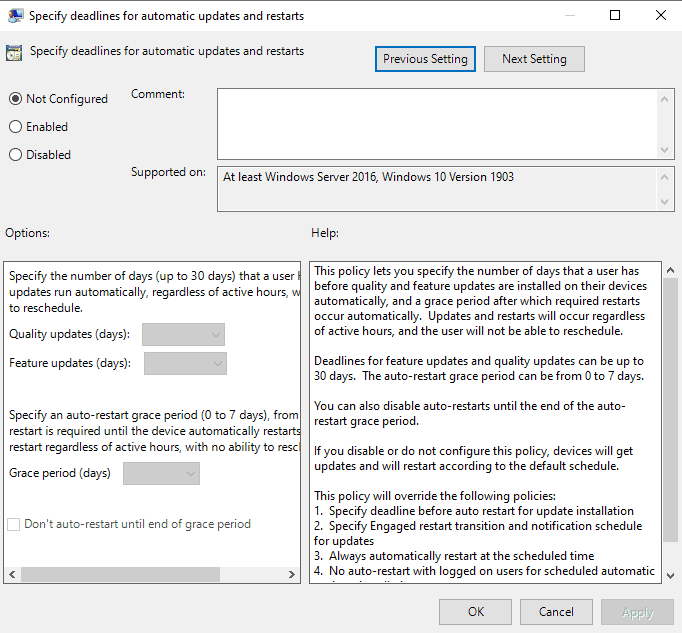 windows 10 specify deadlines