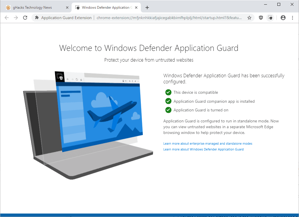 windows defender application guard extension