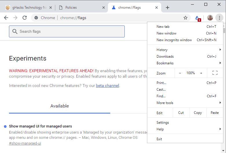 chrome-hide managed by organization