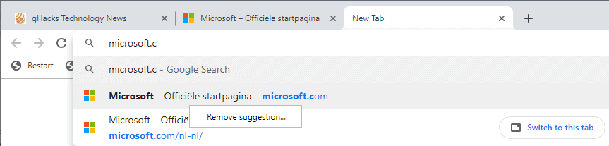 chrome remove suggestion