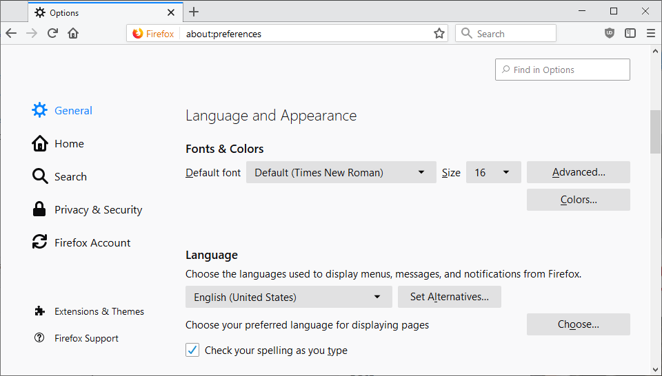 firefox languages