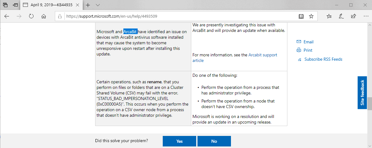 known issues windows 10