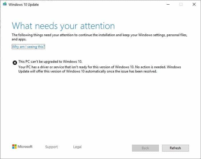 windows 10 needs your attention can't be upgraded