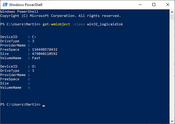 display disk information windows powershell