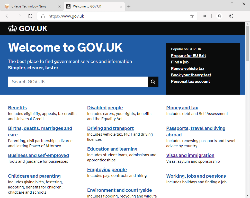 edge ie issue windows gov.uk