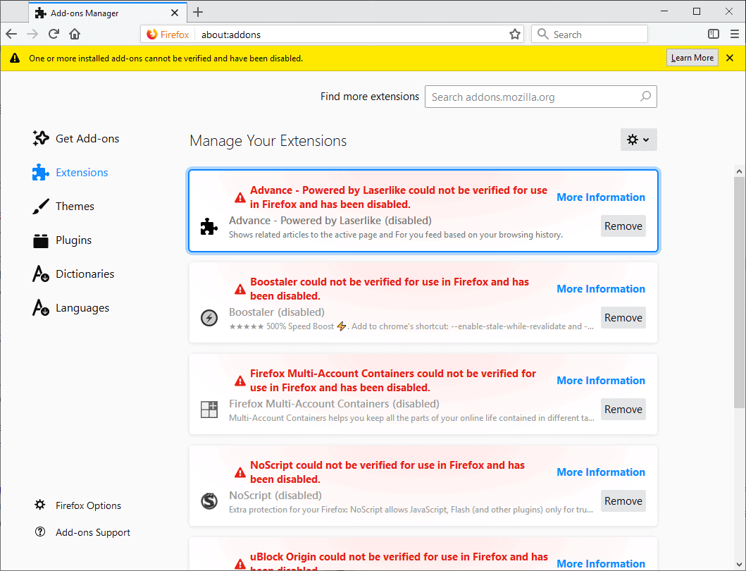 firefox add-ons disabled