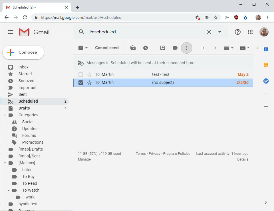 gmail scheduled emails
