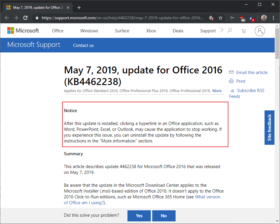 office kb4462238 2016 issue